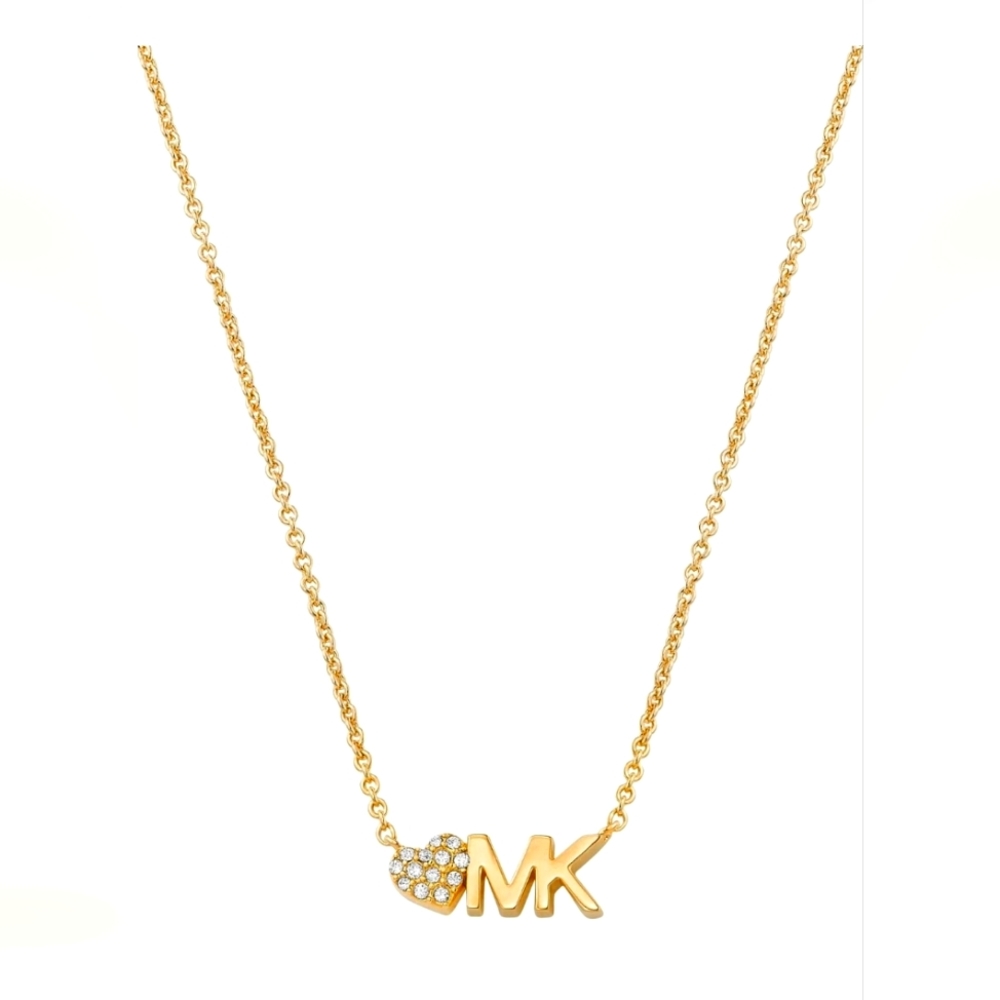 New Michael Kors Necklace heart necklace with the MK logo, it has rhinestones, t